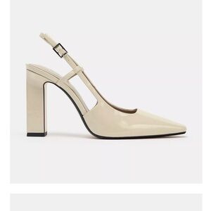 Zara Cream Block Heel Slingbacks